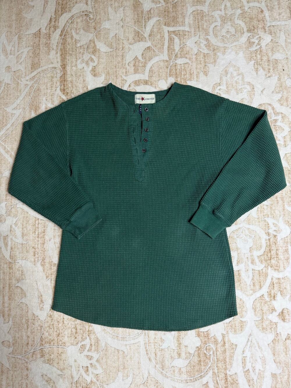 The Limited Green Waffle Knit Henley